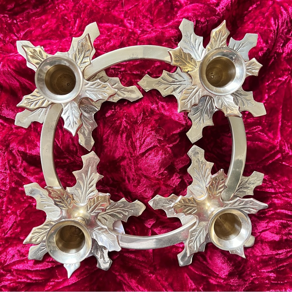 Vintage Brass Holiday Candlestick Centerpiece